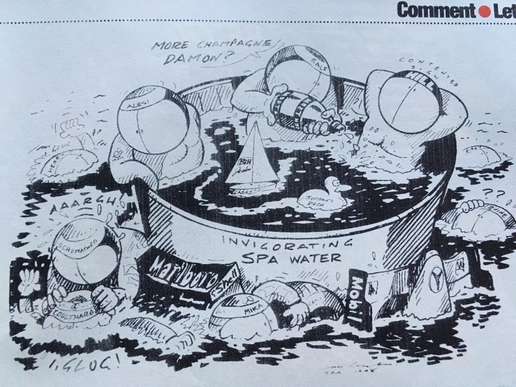 Jim Bamber cartoon for the 1998 Belgian Grand Prix