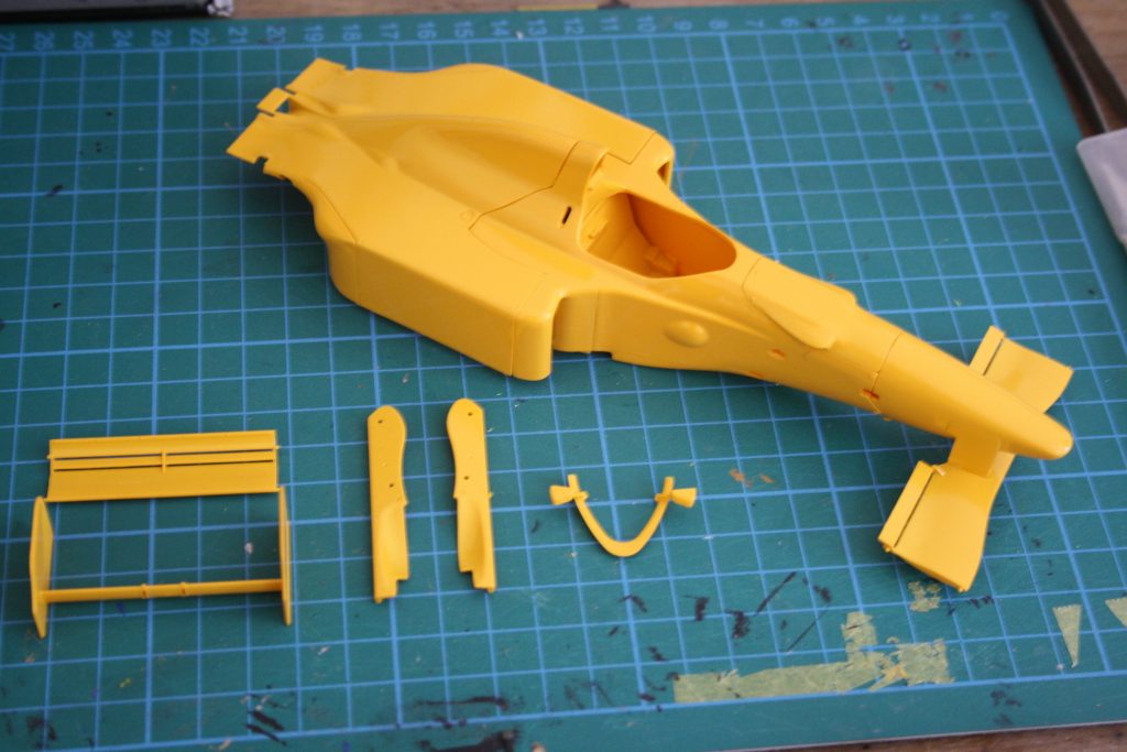 Tamiya Benetton B190 yellow sprayed parts