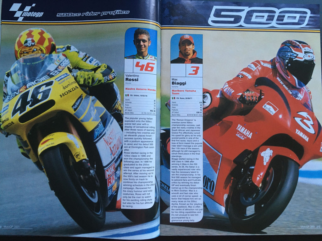 2001 British Motorcycle Grand Prix programme Rossi Biaggi