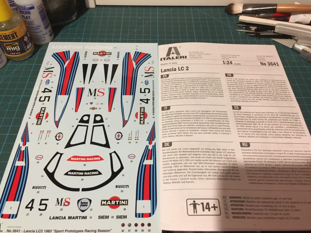 Italeri Lancia LC2 decals and instructions